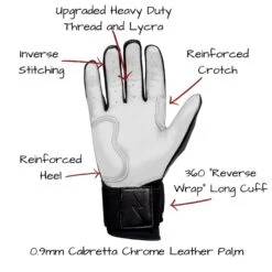 Bruce Bolt PREMIUM PRO Chrome Series Long Cuff Batting Gloves: Black -NEW ERA Store LC CHRB PALM CALLOUTS
