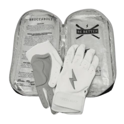 Bruce Bolt PREMIUM PRO Chrome Series Short Cuff Batting Gloves: White -NEW ERA Store SC CHRW BAG2