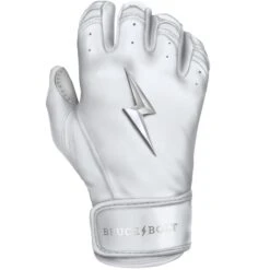 Bruce Bolt PREMIUM PRO Chrome Series Short Cuff Batting Gloves: White -NEW ERA Store SC CHRW RIGHT