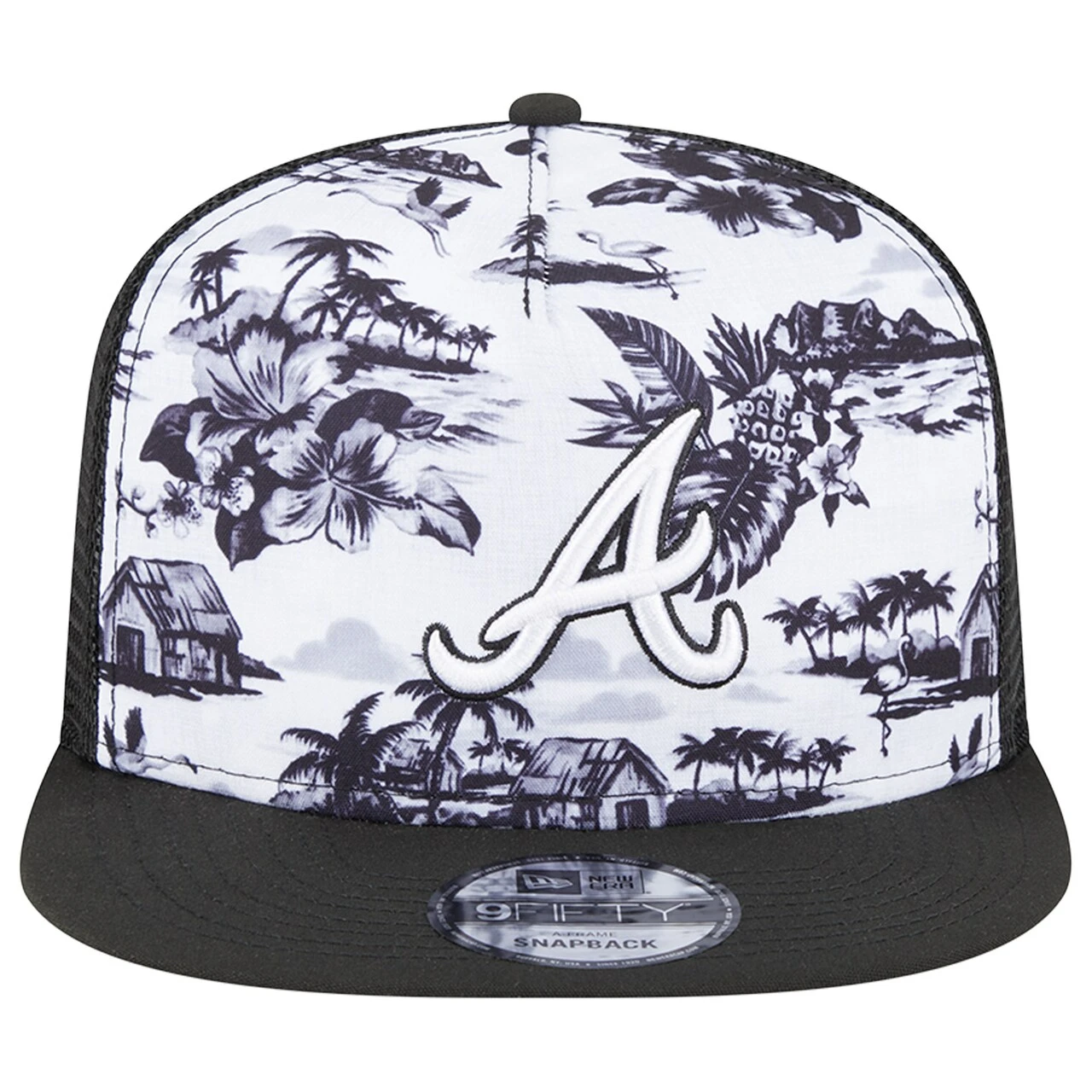 Men's Atlanta Braves New Era White/Black Vacay 2.0 A-Frame Trucker 9FIFTY Snapback Hat 2 Men's Atlanta Braves New Era White/Black Vacay 2.0 A-Frame Trucker 9FIFTY Snapback Hat - Image 2