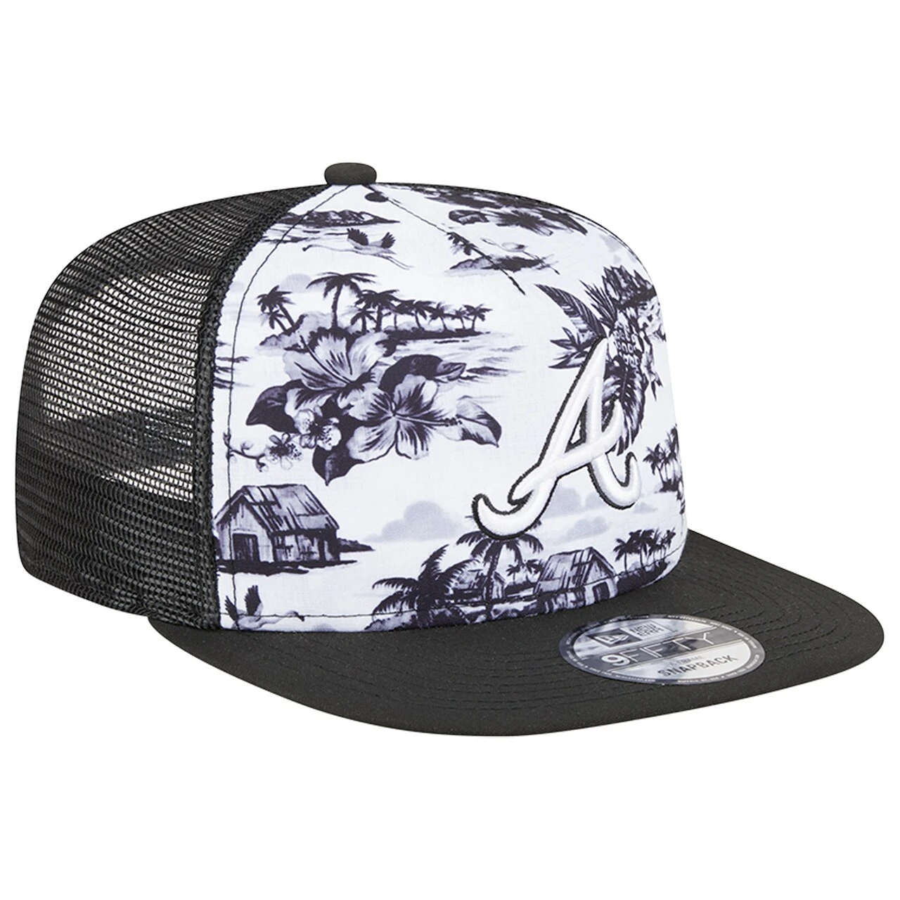 Men's Atlanta Braves New Era White/Black Vacay 2.0 A-Frame Trucker 9FIFTY Snapback Hat 3 Men's Atlanta Braves New Era White/Black Vacay 2.0 A-Frame Trucker 9FIFTY Snapback Hat - Image 3
