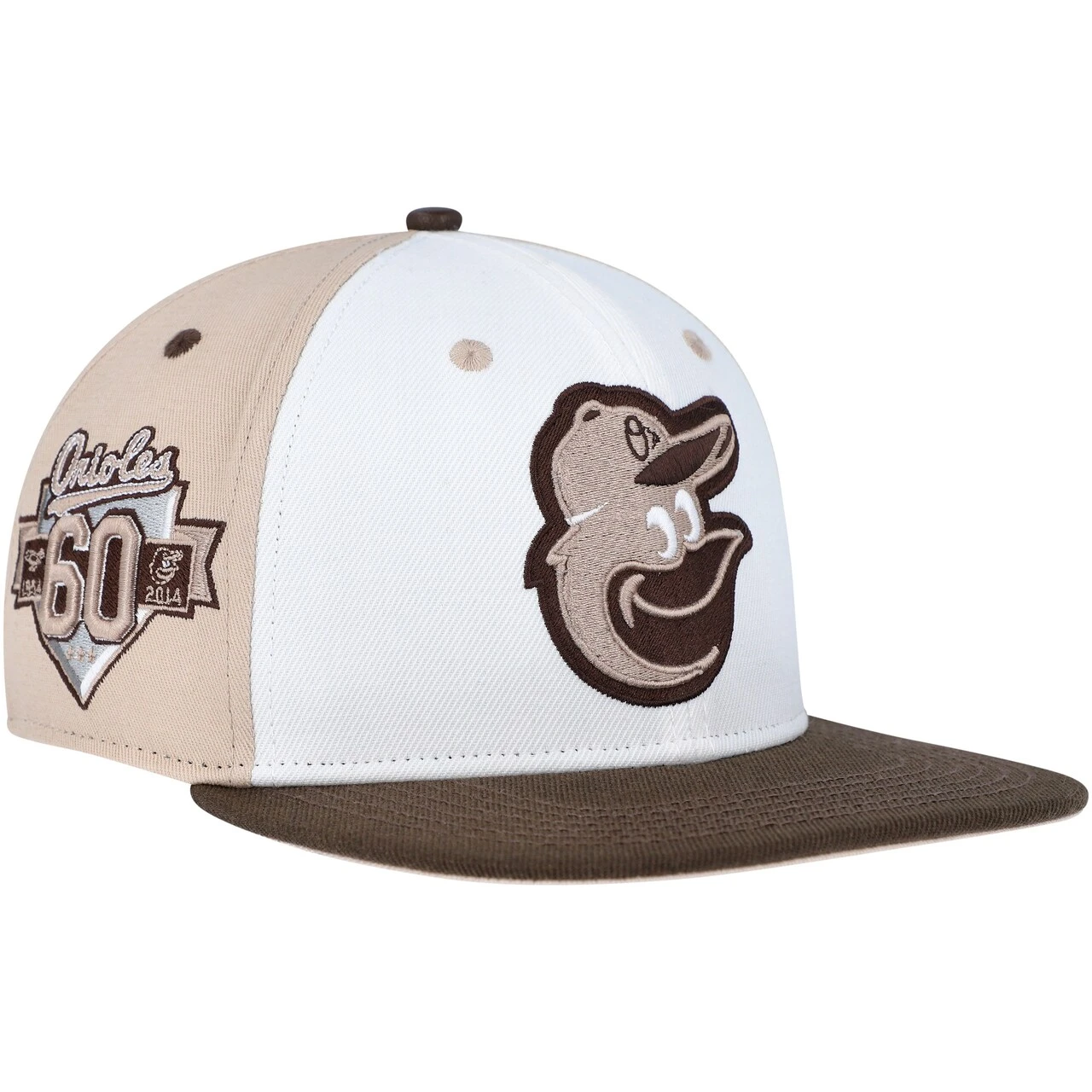 Men's Baltimore Orioles Pro Standard White/Brown Chocolate Ice Cream Drip Snapback Hat 1 Men's Baltimore Orioles Pro Standard White/Brown Chocolate Ice Cream Drip Snapback Hat