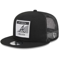 Men's Atlanta Braves New Era Black Scratch Squared Trucker 9FIFTY Snapback Hat