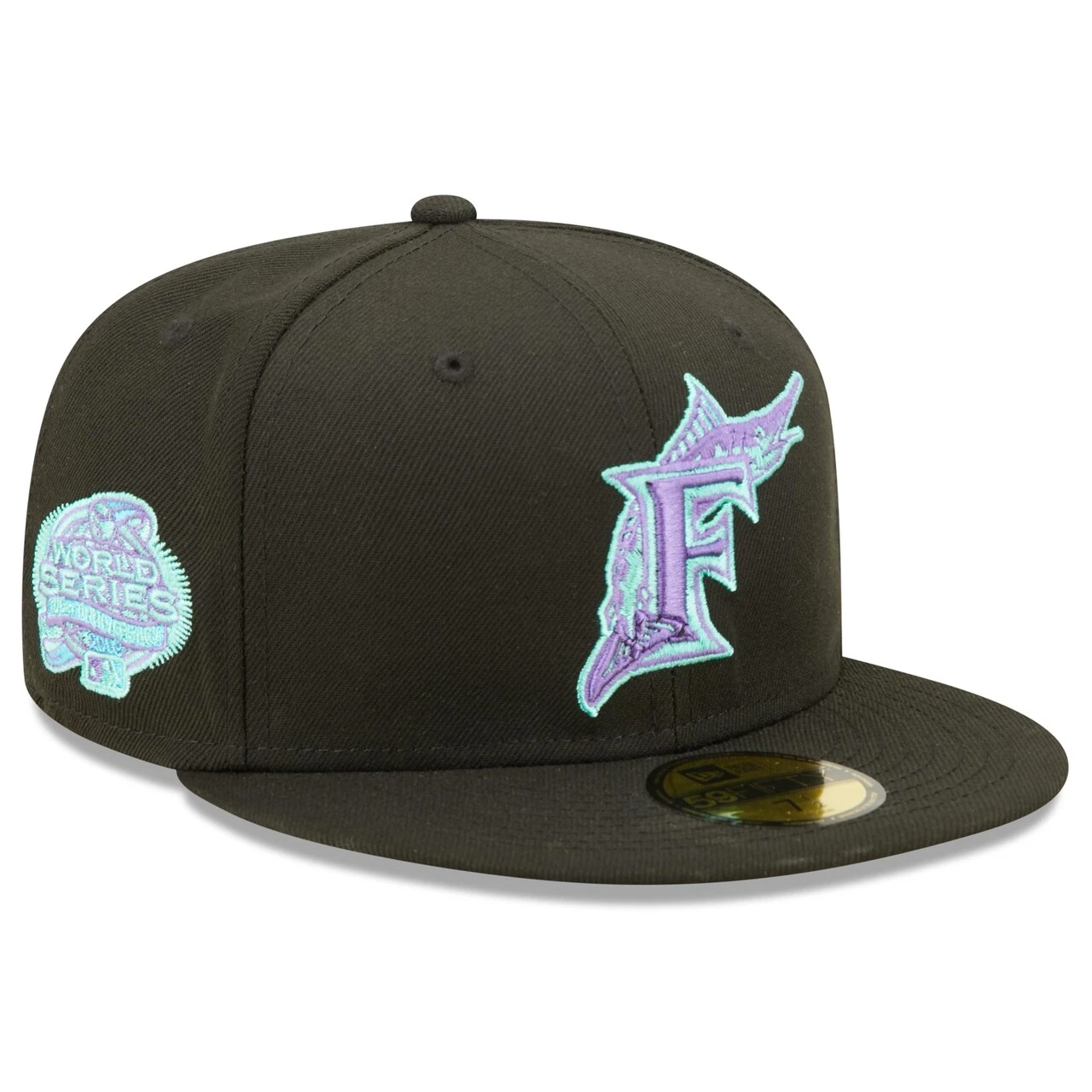 Men's Florida Marlins New Era Black 2003 World Series Black Light 59FIFTY Fitted Hat 1 Men's Florida Marlins New Era Black 2003 World Series Black Light 59FIFTY Fitted Hat