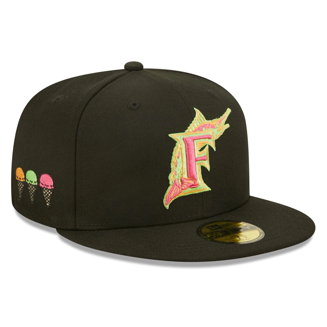 Men's Florida Marlins New Era Black Summer Sherbet 59FIFTY Fitted Hat 1 Men's Florida Marlins New Era Black Summer Sherbet 59FIFTY Fitted Hat