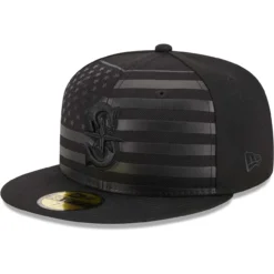Men's Seattle Mariners New Era Black Tonal Flag 59FIFTY Fitted Hat