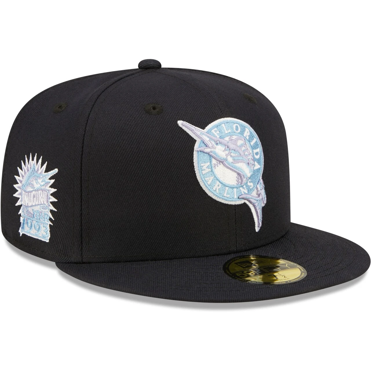 Men's Florida Marlins New Era Navy Inaugural Season Lavender Undervisor 59FIFTY Fitted Hat 1 Men's Florida Marlins New Era Navy Inaugural Season Lavender Undervisor 59FIFTY Fitted Hat