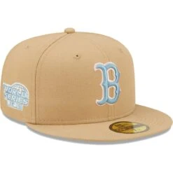 Men's Boston Red Sox New Era Tan 2004 World Series Sky Blue Undervisor 59FIFTY Fitted Hat