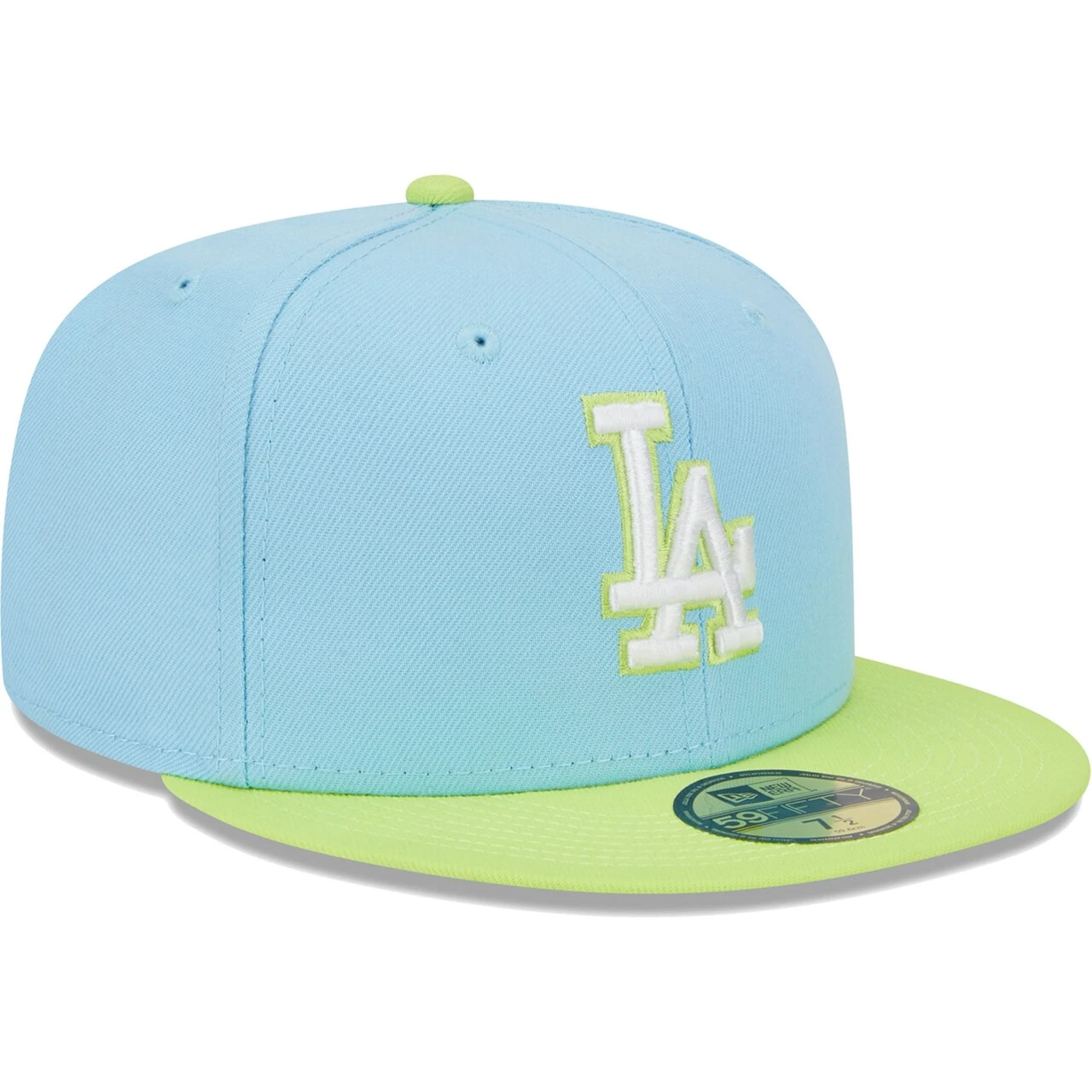 Men's Los Angeles Dodgers New Era Light Blue/Neon Green Spring Color Two-Tone 59FIFTY Fitted Hat 3 Men's Los Angeles Dodgers New Era Light Blue/Neon Green Spring Color Two-Tone 59FIFTY Fitted Hat - Image 3