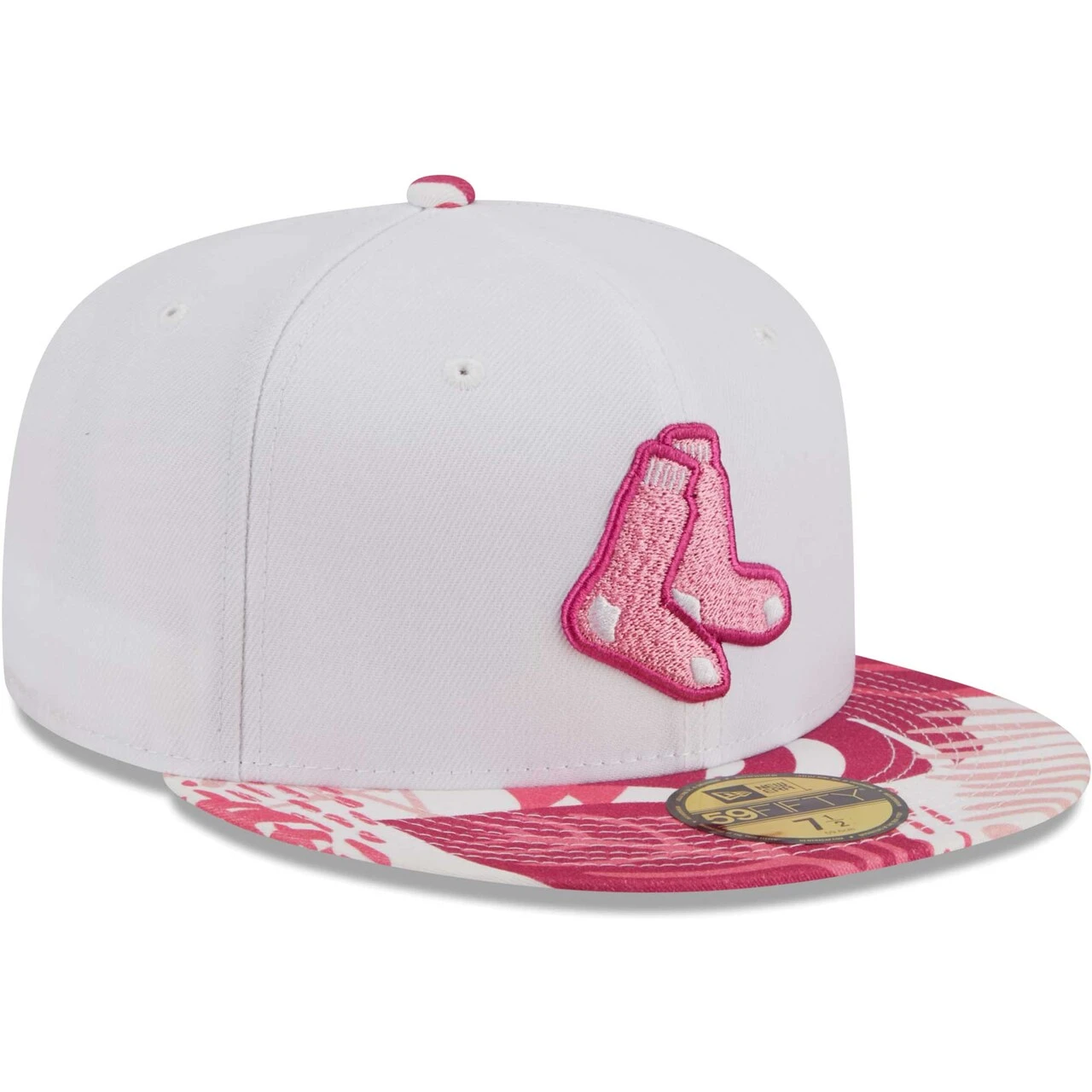 Men's Boston Red Sox New Era White/Pink Flamingo 59FIFTY Fitted Hat 3 Men's Boston Red Sox New Era White/Pink Flamingo 59FIFTY Fitted Hat - Image 3